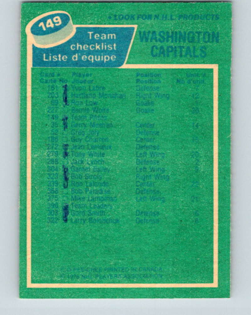 1976-77 O-Pee-Chee #149 Washington Capitals CL V12114