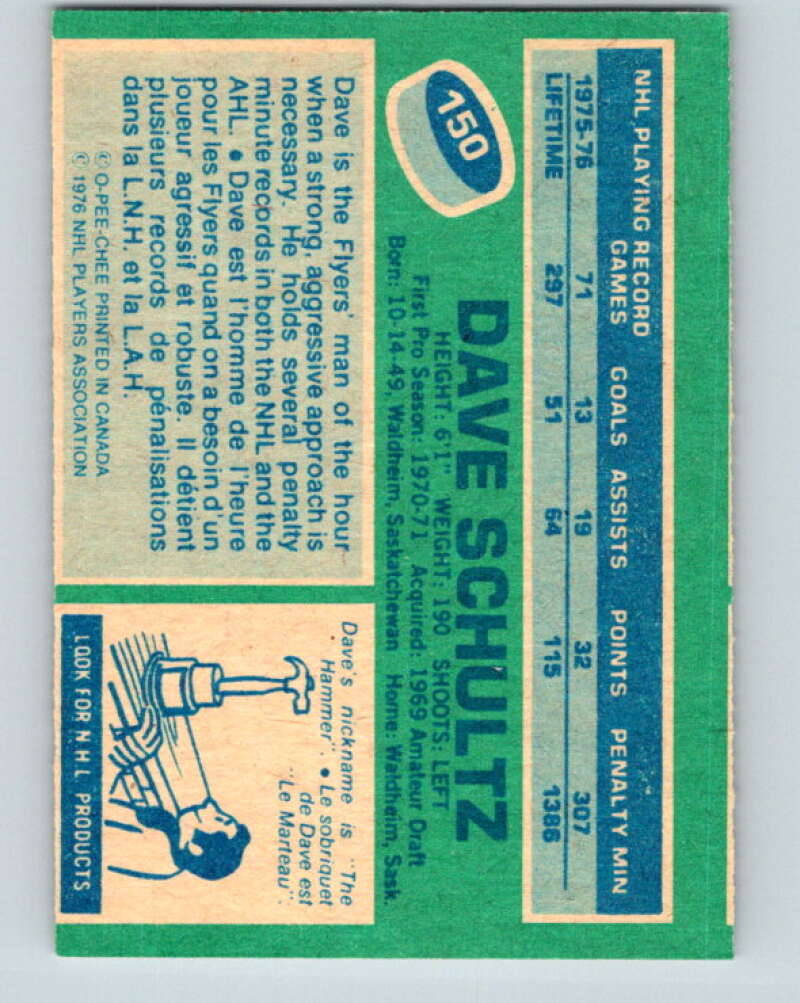 1976-77 O-Pee-Chee #150 Dave Schultz Los Angeles Kings V12115