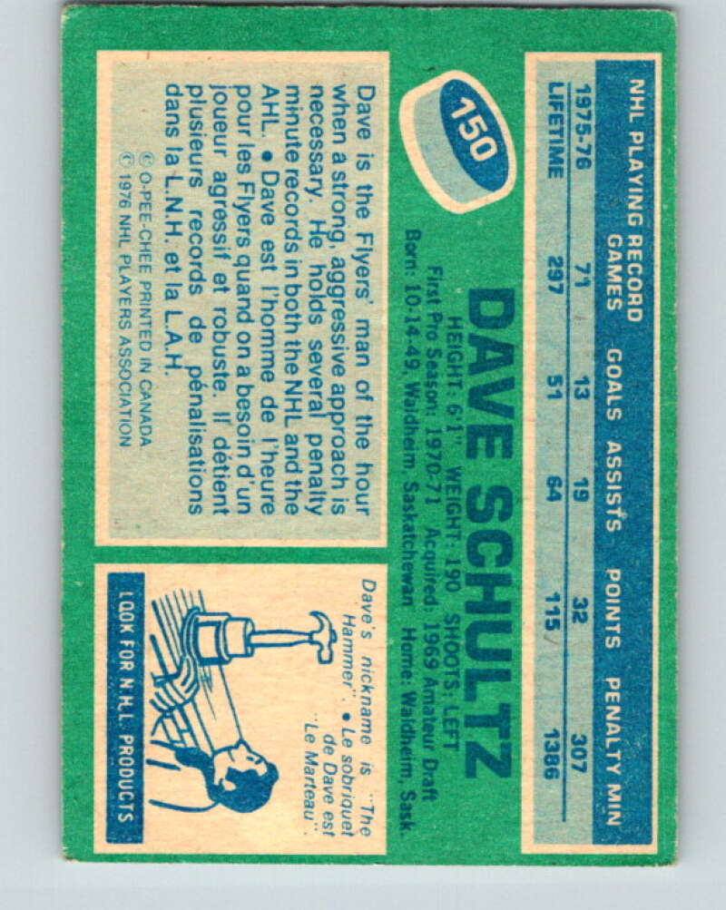 1976-77 O-Pee-Chee #150 Dave Schultz Los Angeles Kings V12117