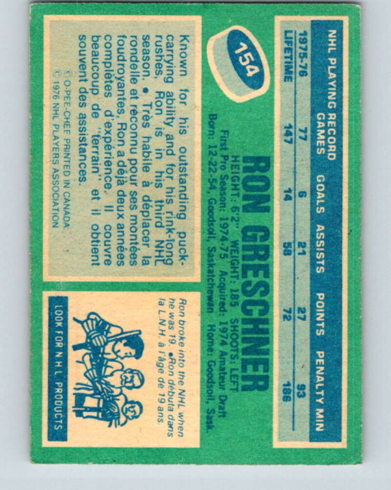 1976-77 O-Pee-Chee #154 Ron Greschner New York Rangers V12127