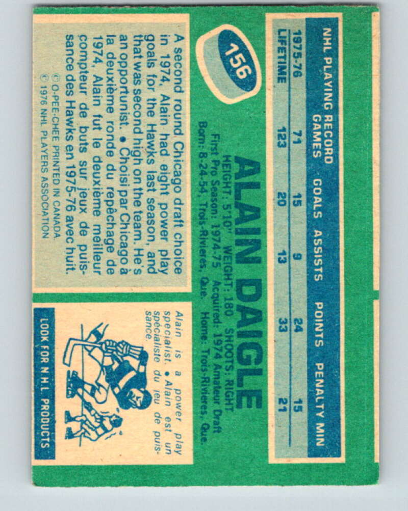 1976-77 O-Pee-Chee #156 Alain Daigle Chicago Blackhawks V12136
