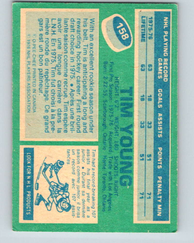 1976-77 O-Pee-Chee #158 Tim Young RC Rookie North Stars V12140