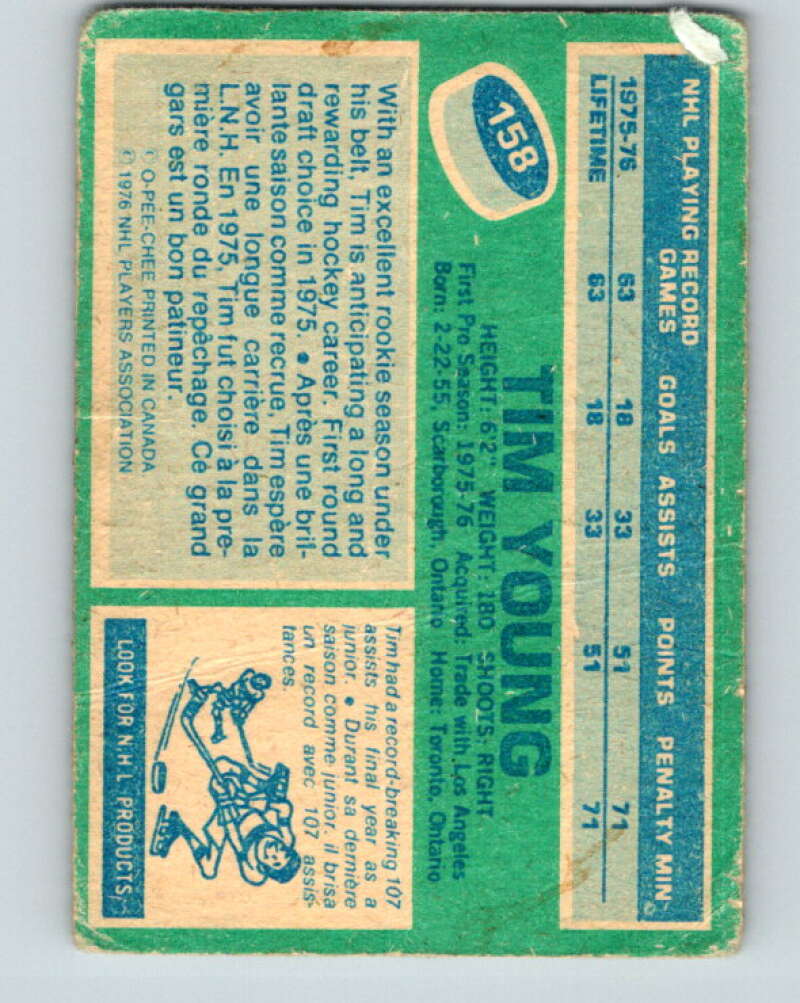 1976-77 O-Pee-Chee #158 Tim Young RC Rookie North Stars V12142