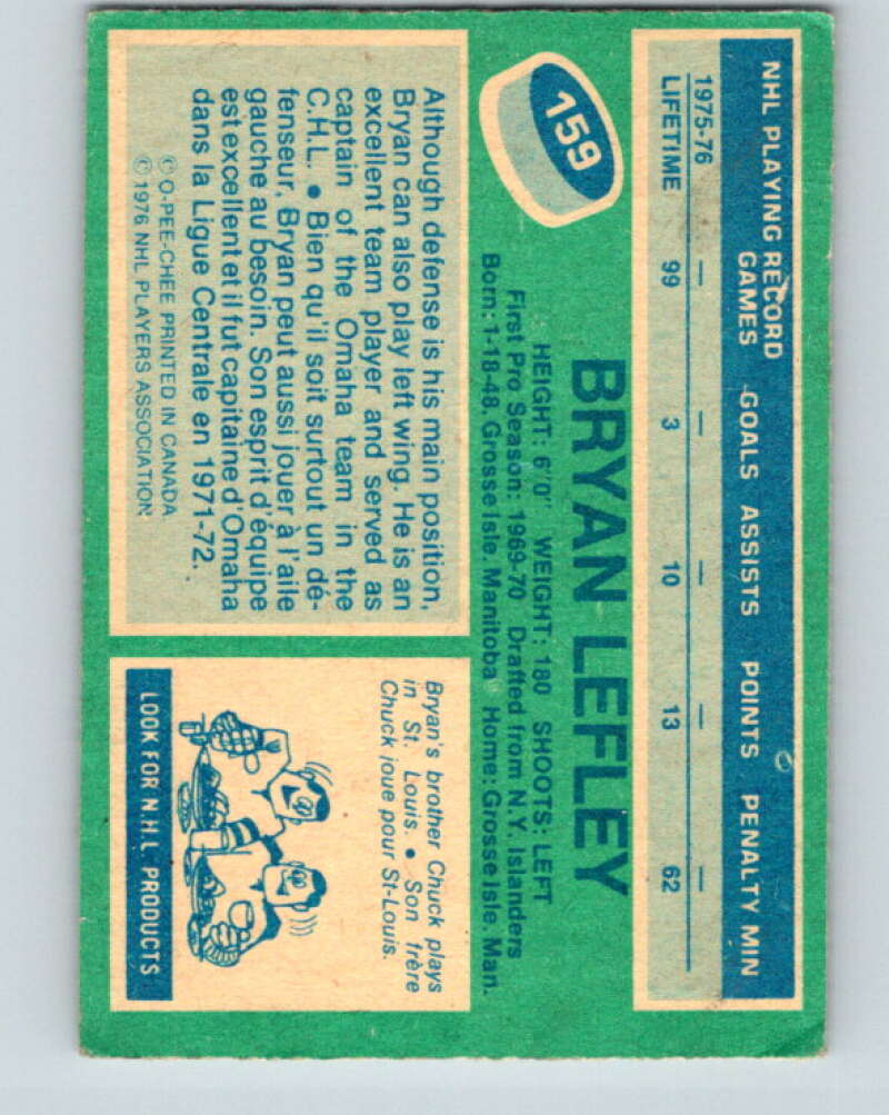 1976-77 O-Pee-Chee #159 Bryan Lefley Colorado Rockies V12144