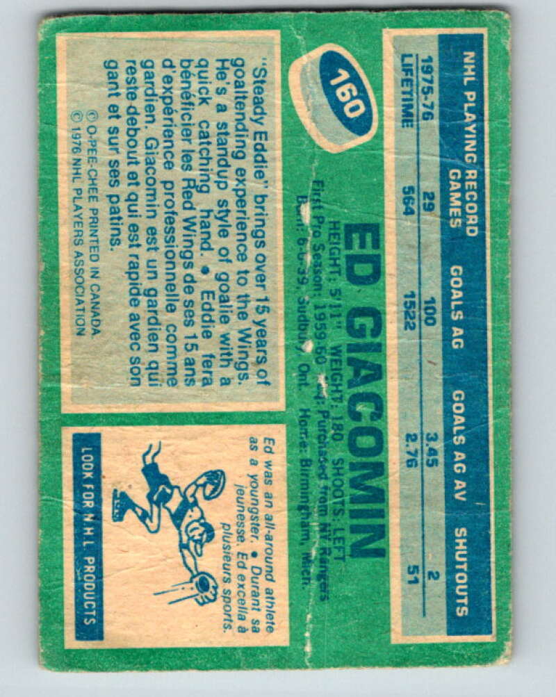 1976-77 O-Pee-Chee #160 Ed Giacomin Detroit Red Wings V12148