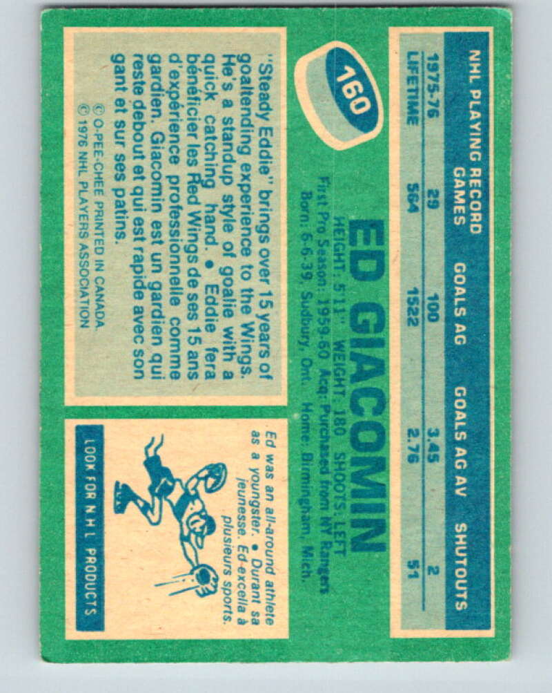 1976-77 O-Pee-Chee #160 Ed Giacomin Detroit Red Wings V12149