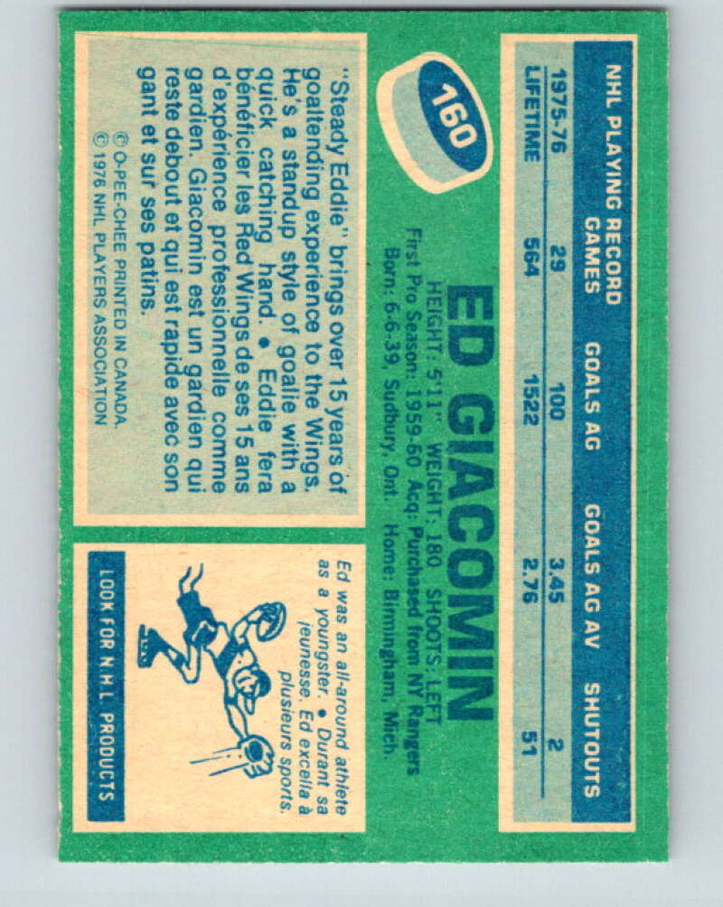 1976-77 O-Pee-Chee #160 Ed Giacomin Detroit Red Wings V12151