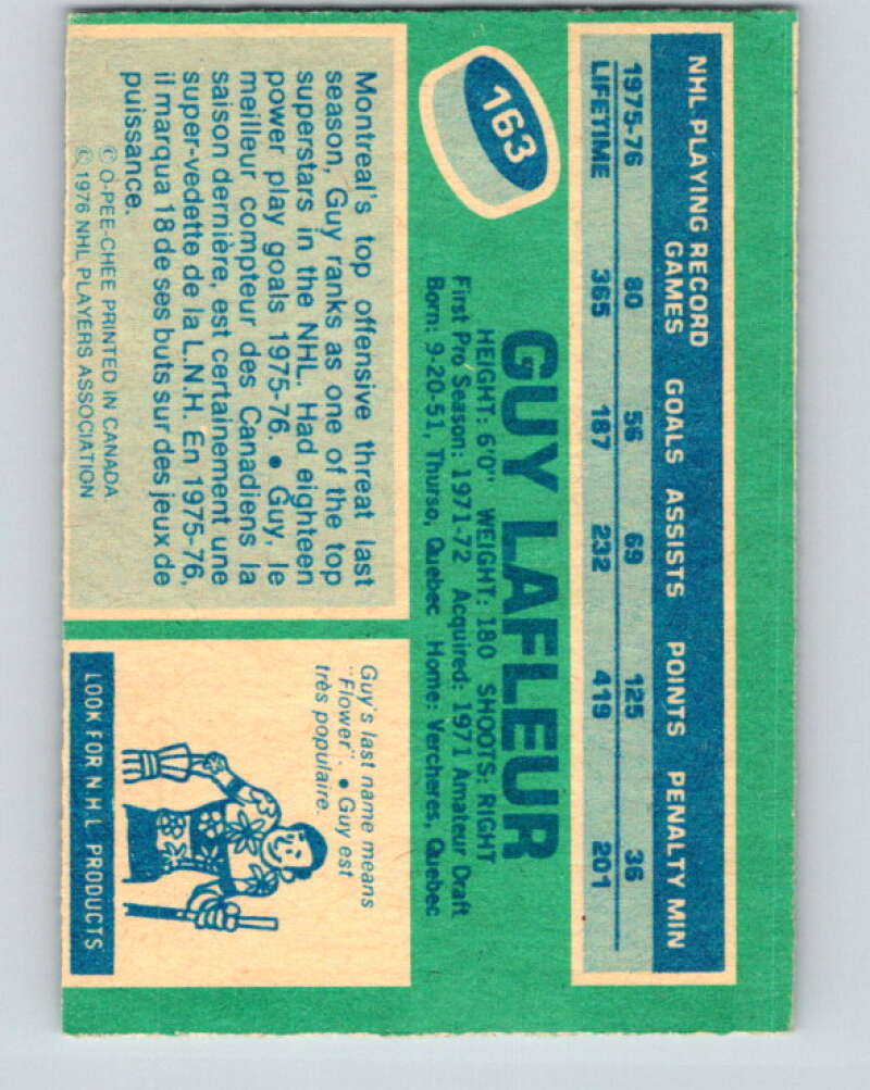 1976-77 O-Pee-Chee #163 Guy Lafleur Montreal Canadiens V12165