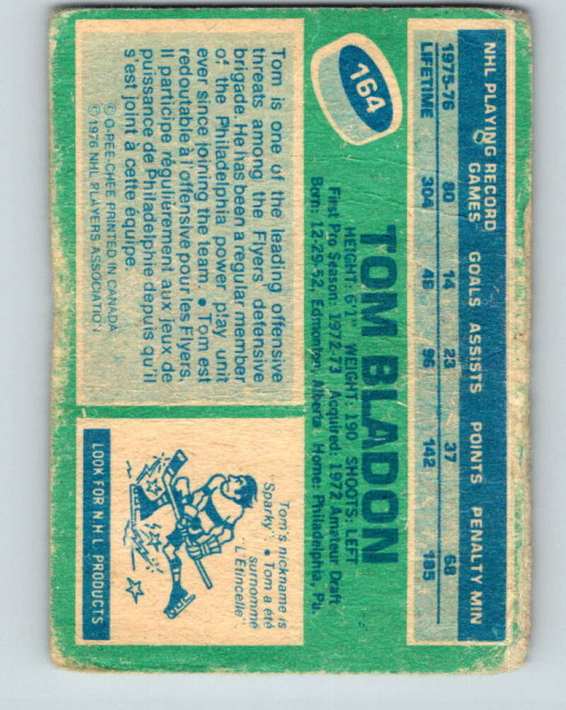 1976-77 O-Pee-Chee #164 Tom Bladon Philadelphia Flyers V12166