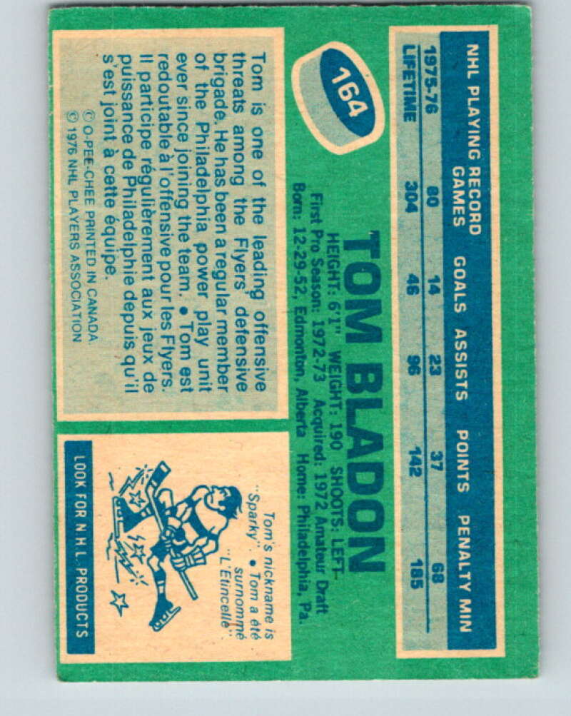 1976-77 O-Pee-Chee #164 Tom Bladon Philadelphia Flyers V12168