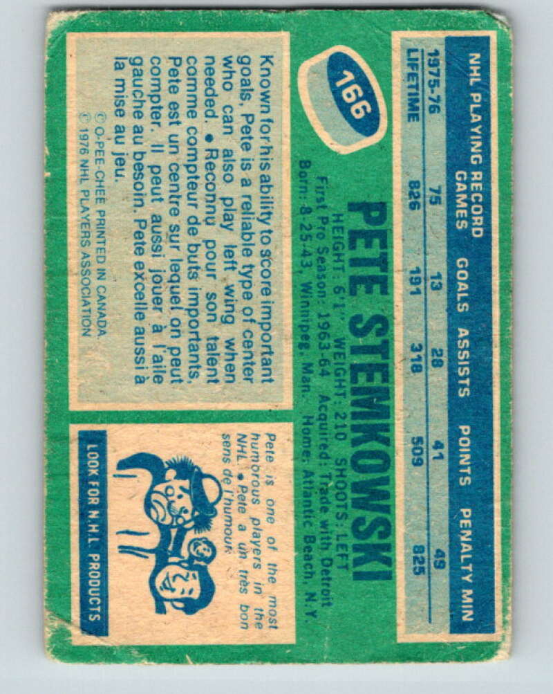 1976-77 O-Pee-Chee #166 Pete Stemkowski New York Rangers V12171