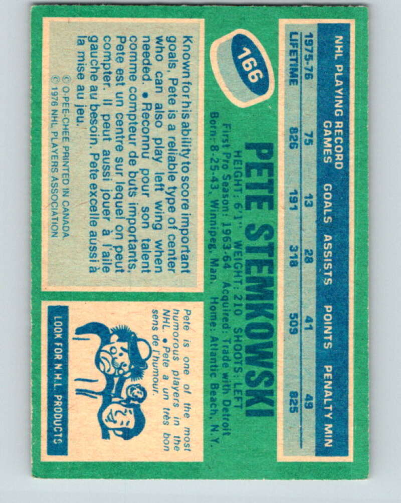 1976-77 O-Pee-Chee #166 Pete Stemkowski New York Rangers V12172