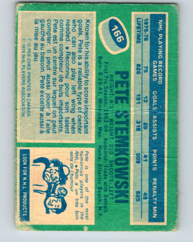1976-77 O-Pee-Chee #166 Pete Stemkowski New York Rangers V12173