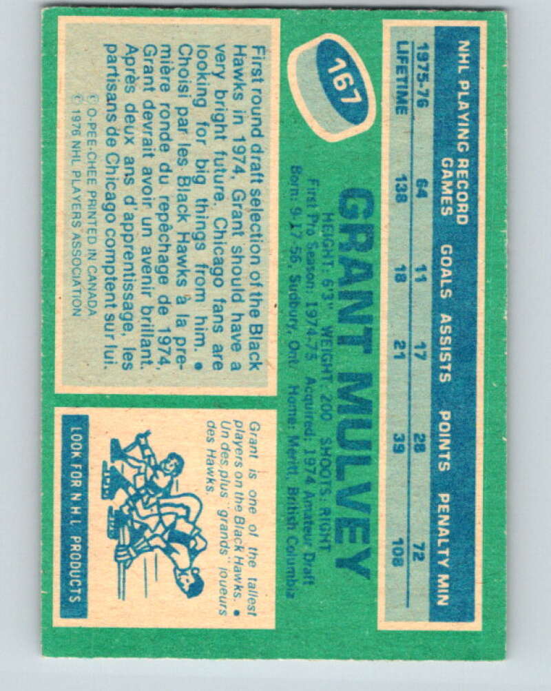 1976-77 O-Pee-Chee #167 Grant Mulvey Chicago Blackhawks V12175