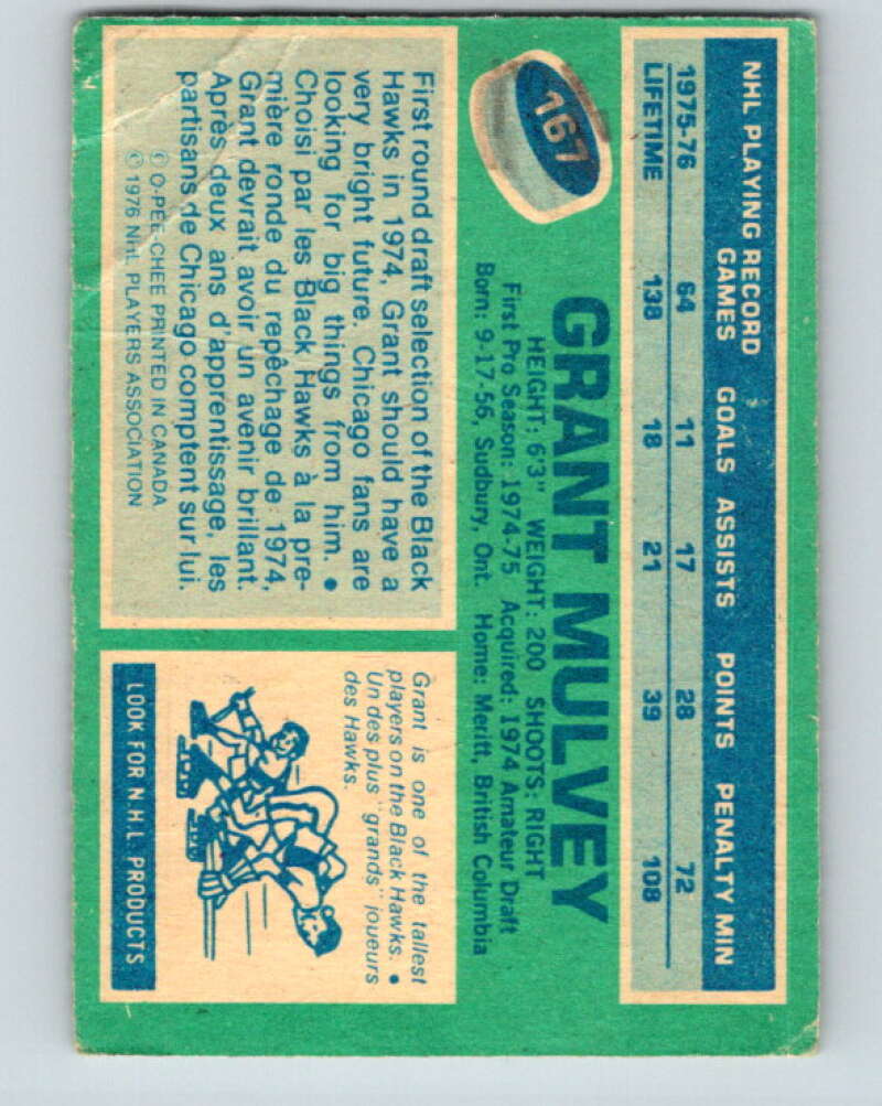 1976-77 O-Pee-Chee #167 Grant Mulvey Chicago Blackhawks V12178