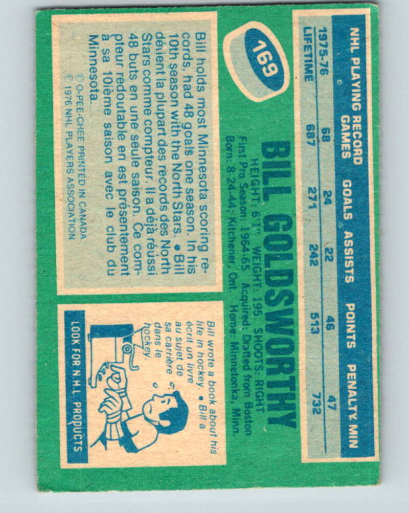 1976-77 O-Pee-Chee #169 Bill Goldsworthy North Stars V12183