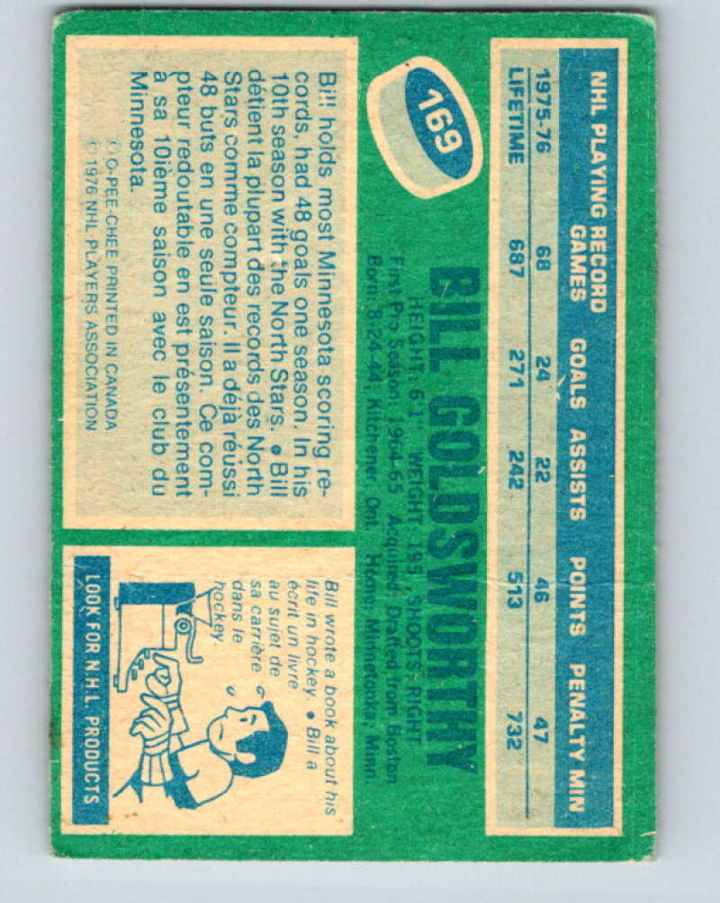 1976-77 O-Pee-Chee #169 Bill Goldsworthy North Stars V12184