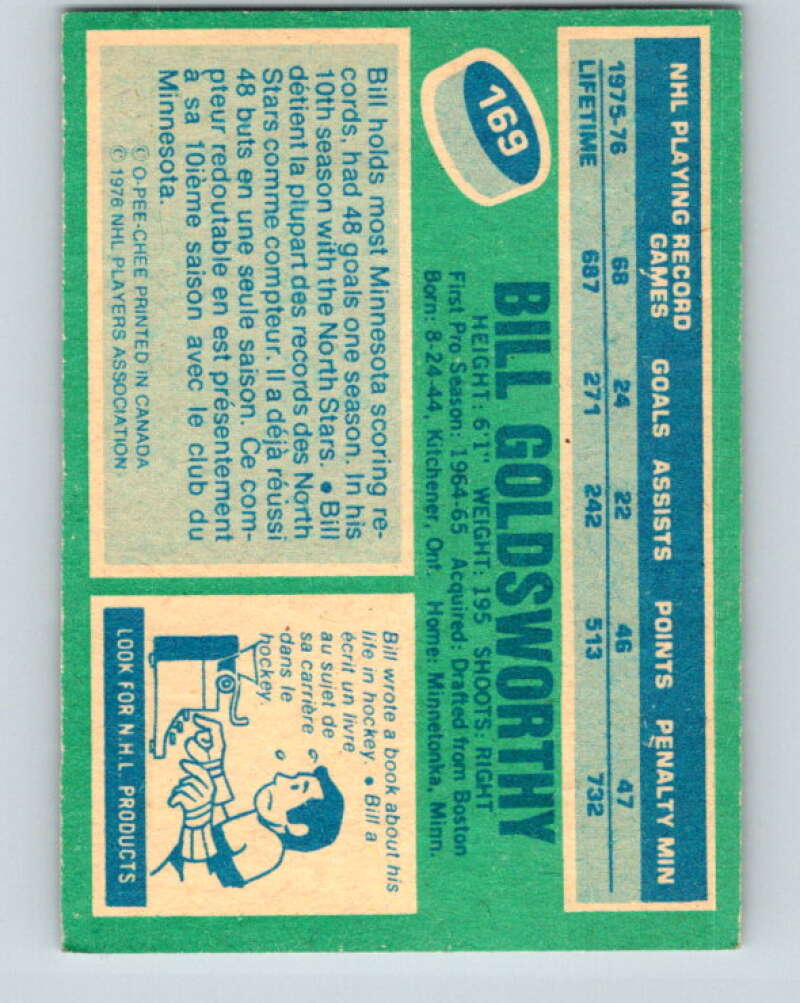 1976-77 O-Pee-Chee #169 Bill Goldsworthy North Stars V12185