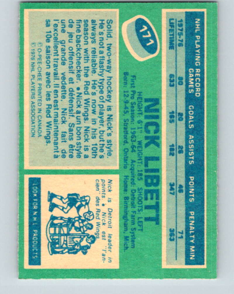 1976-77 O-Pee-Chee #171 Nick Libett Detroit Red Wings V12189