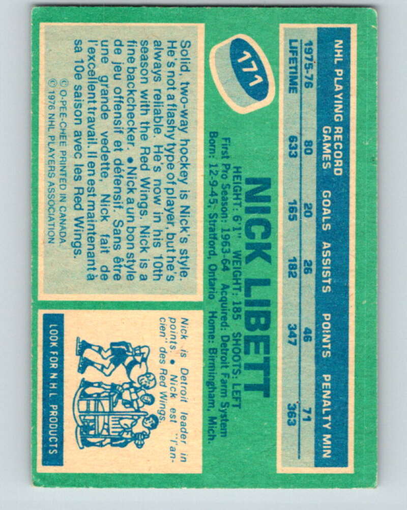 1976-77 O-Pee-Chee #171 Nick Libett Detroit Red Wings V12190