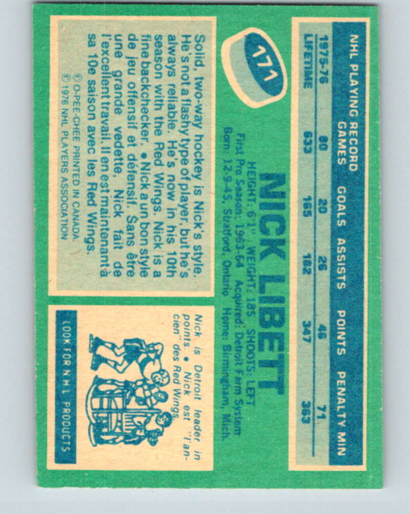 1976-77 O-Pee-Chee #171 Nick Libett Detroit Red Wings V12191