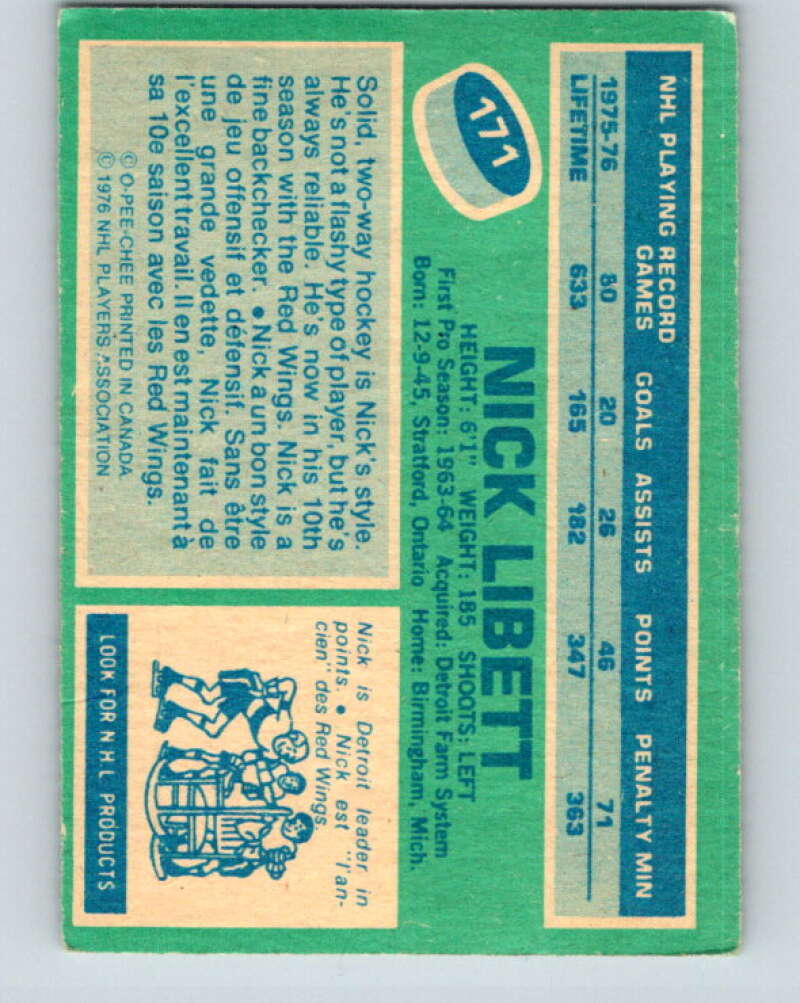 1976-77 O-Pee-Chee #171 Nick Libett Detroit Red Wings V12192