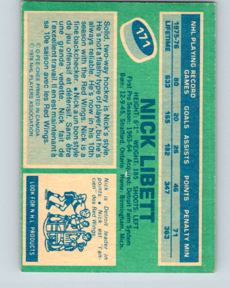 1976-77 O-Pee-Chee #171 Nick Libett Detroit Red Wings V12193