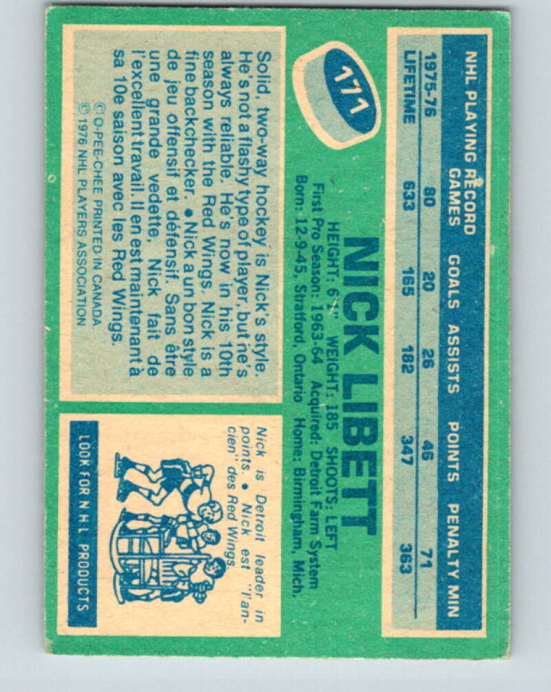 1976-77 O-Pee-Chee #171 Nick Libett Detroit Red Wings V12194