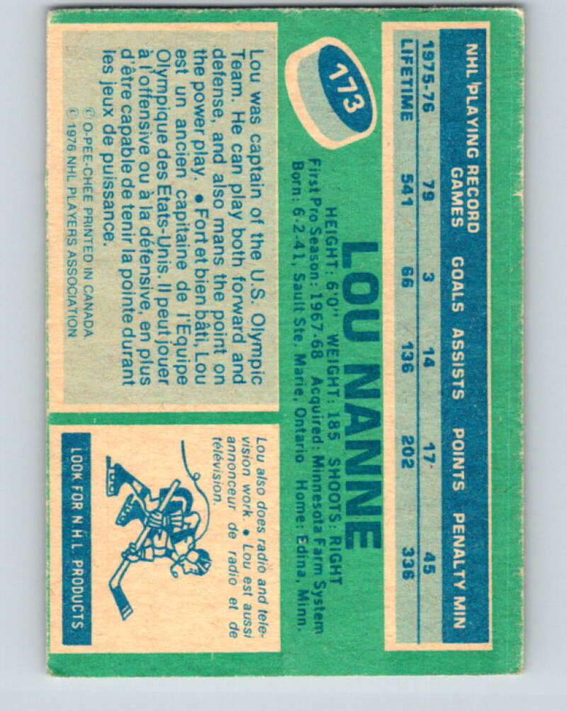 1976-77 O-Pee-Chee #173 Lou Nanne Minnesota North Stars V12205