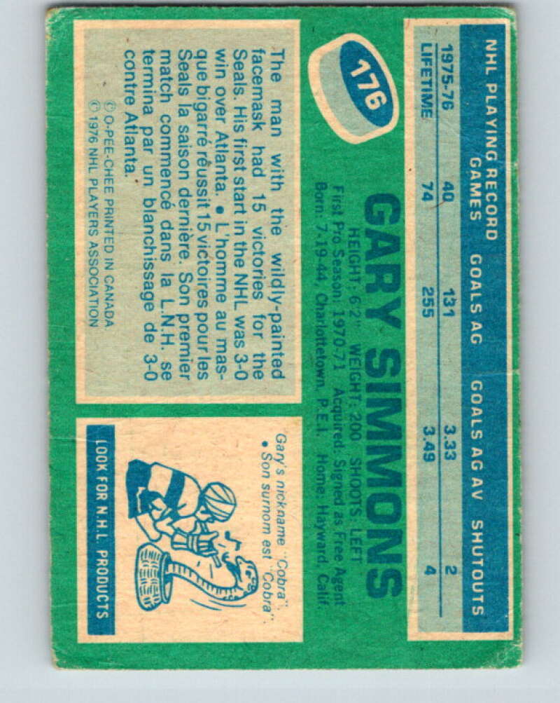 1976-77 O-Pee-Chee #176 Gary Simmons Cleveland Barons V12211
