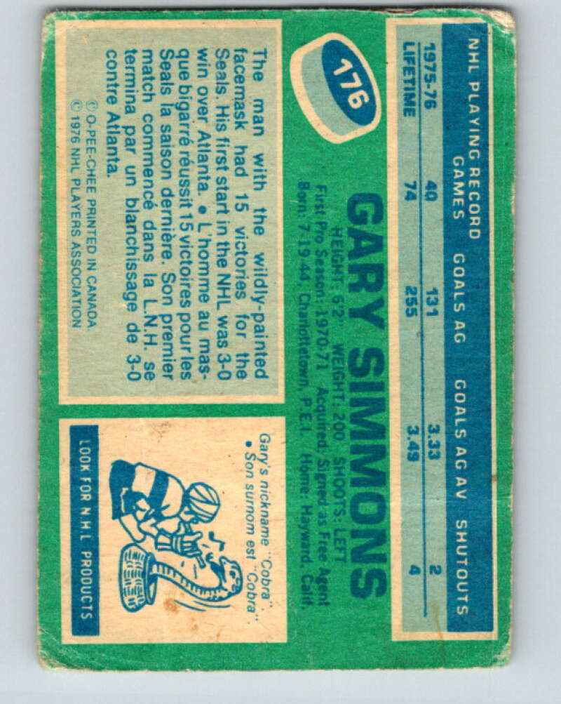 1976-77 O-Pee-Chee #176 Gary Simmons Cleveland Barons V12212