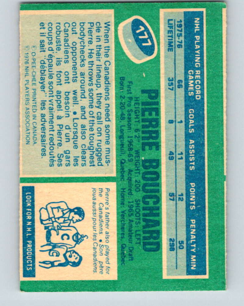 1976-77 O-Pee-Chee #177 Pierre Bouchard Montreal Canadiens V12213