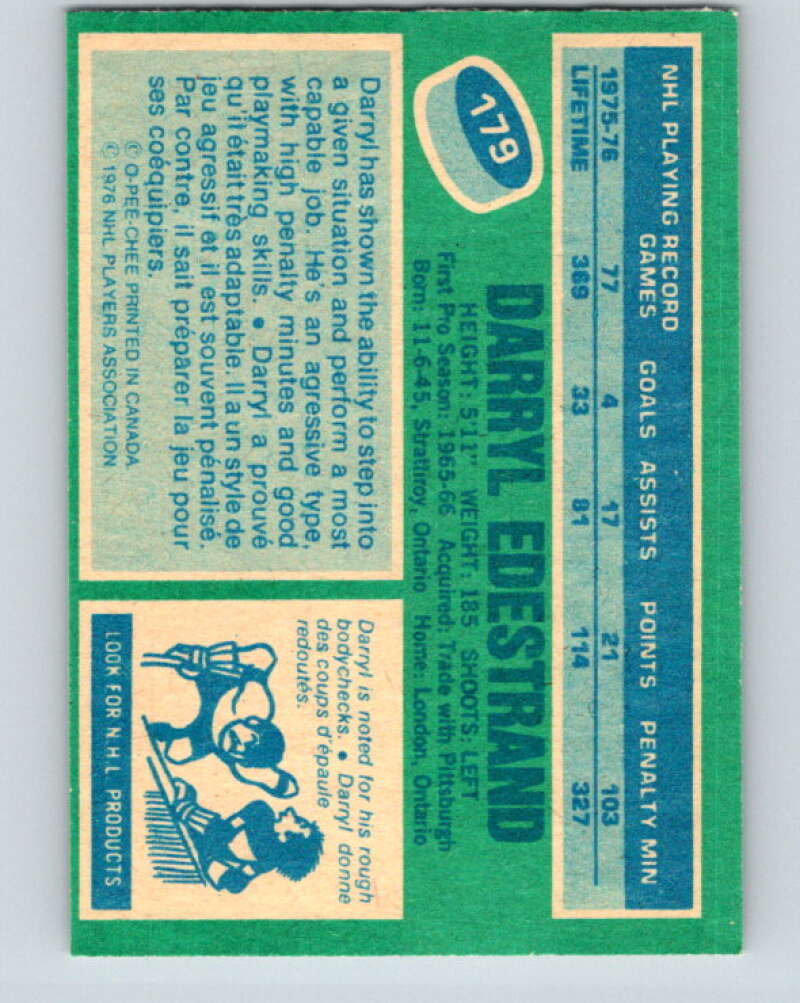 1976-77 O-Pee-Chee #179 Darryl Edestrand Boston Bruins V12218