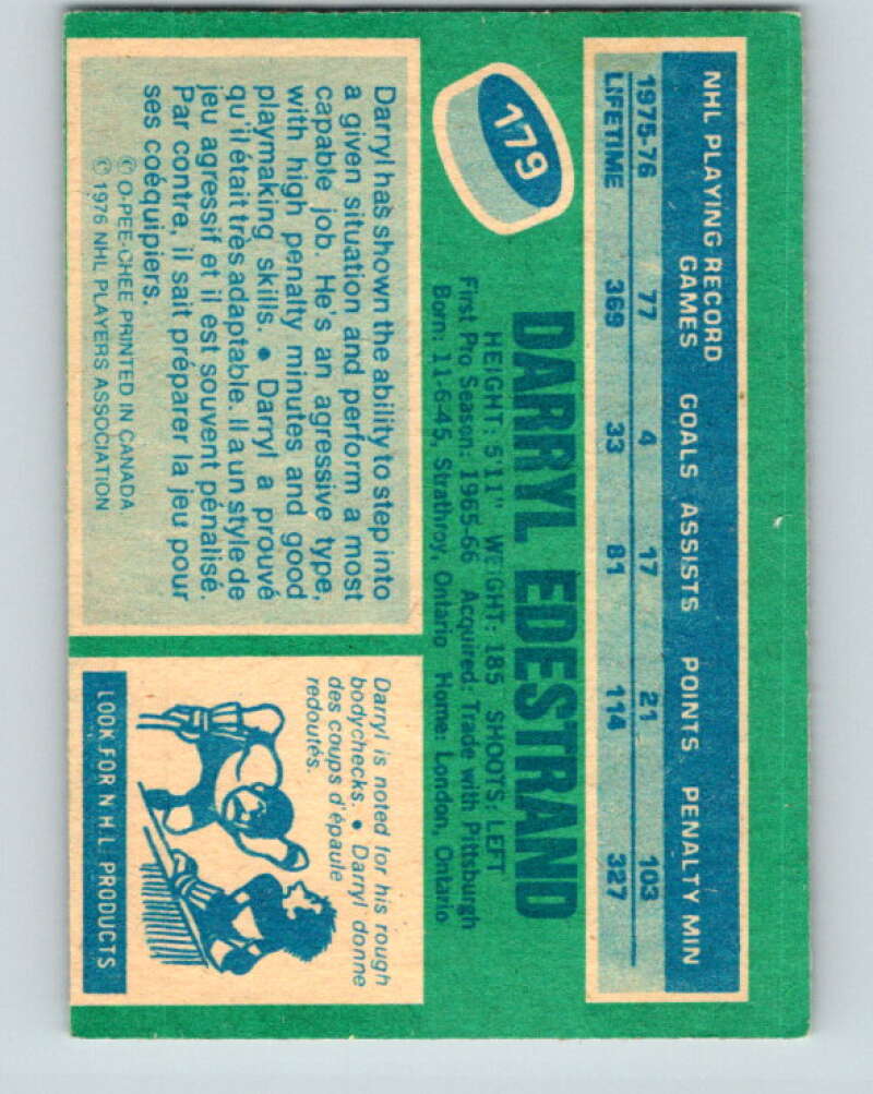 1976-77 O-Pee-Chee #179 Darryl Edestrand Boston Bruins V12219