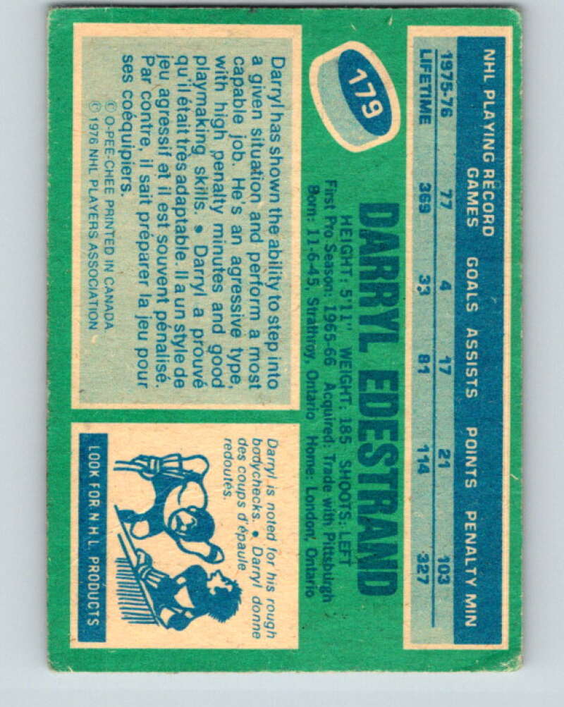 1976-77 O-Pee-Chee #179 Darryl Edestrand Boston Bruins V12220