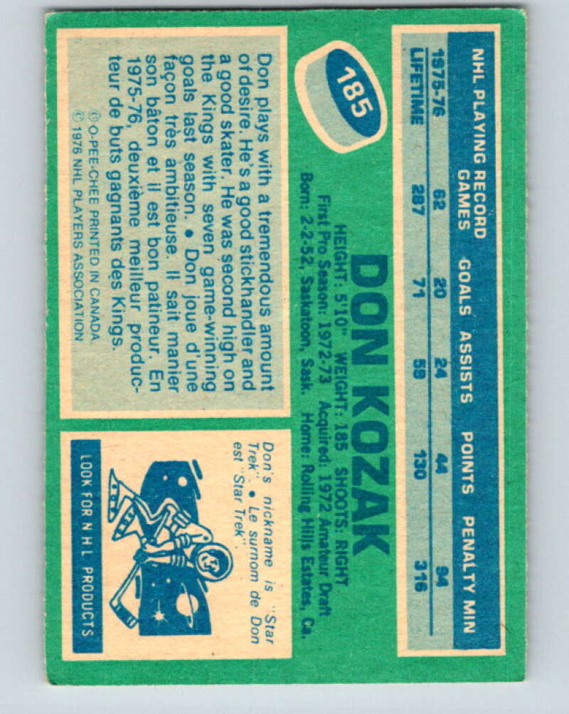 1976-77 O-Pee-Chee #185 Don Kozak Los Angeles Kings V12232