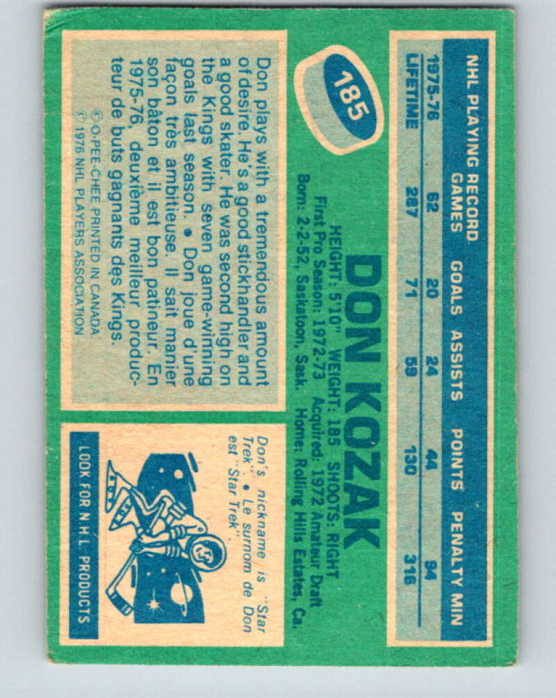 1976-77 O-Pee-Chee #185 Don Kozak Los Angeles Kings V12233