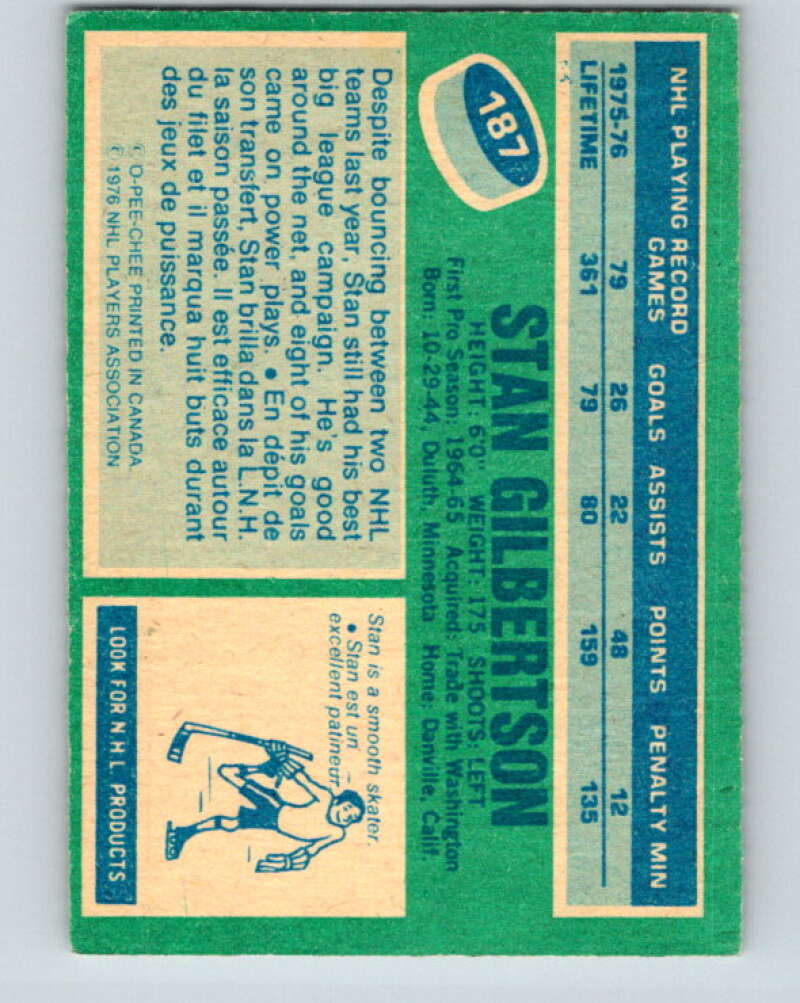 1976-77 O-Pee-Chee #187 Stan Gilbertson Pittsburgh Penguins V12234