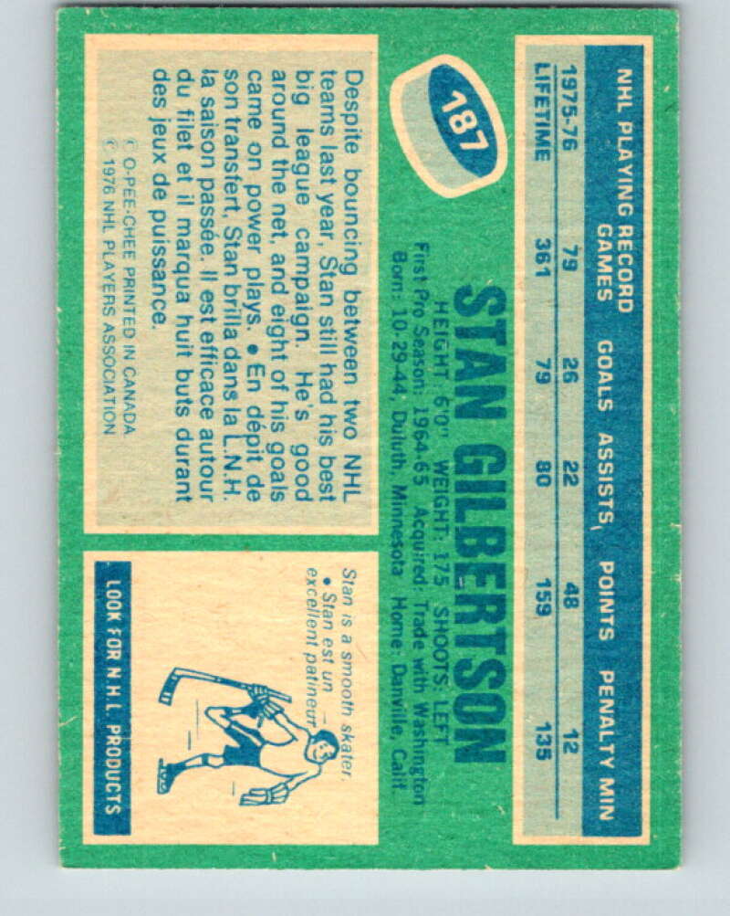 1976-77 O-Pee-Chee #187 Stan Gilbertson Pittsburgh Penguins V12235