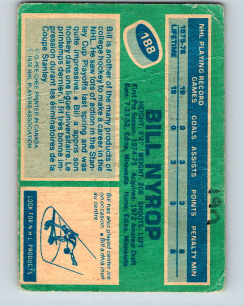 1976-77 O-Pee-Chee #188 Bill Nyrop RC Rookie Canadiens V12236