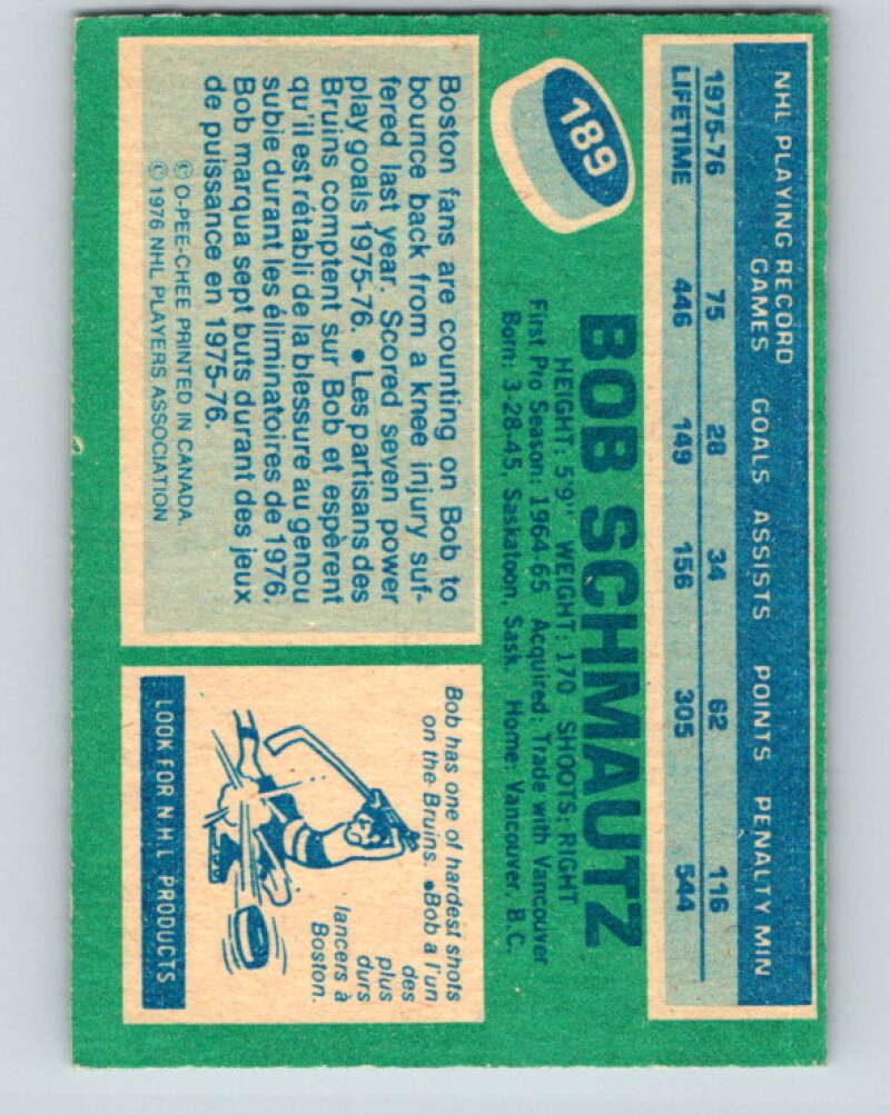 1976-77 O-Pee-Chee #189 Bobby Schmautz Boston Bruins V12240