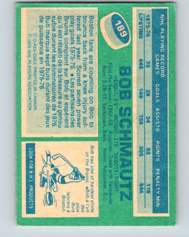 1976-77 O-Pee-Chee #189 Bobby Schmautz Boston Bruins V12241