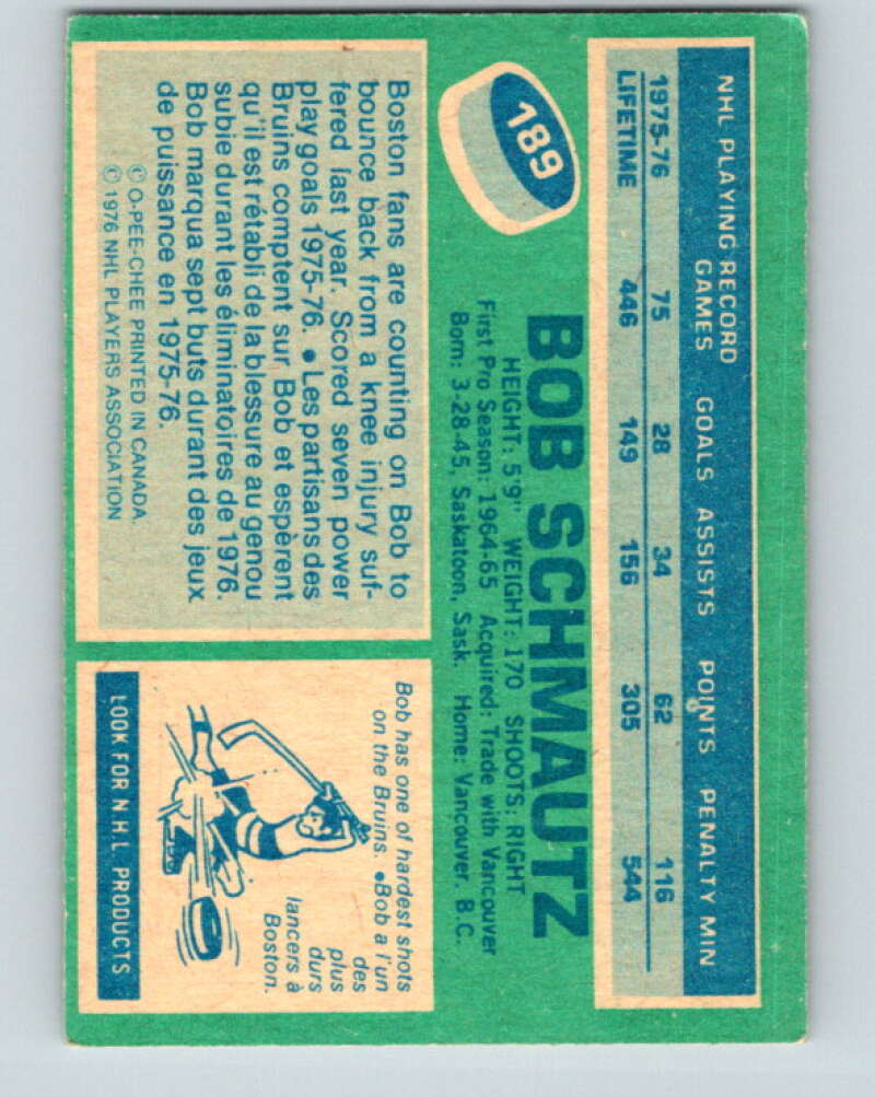 1976-77 O-Pee-Chee #189 Bobby Schmautz Boston Bruins V12242