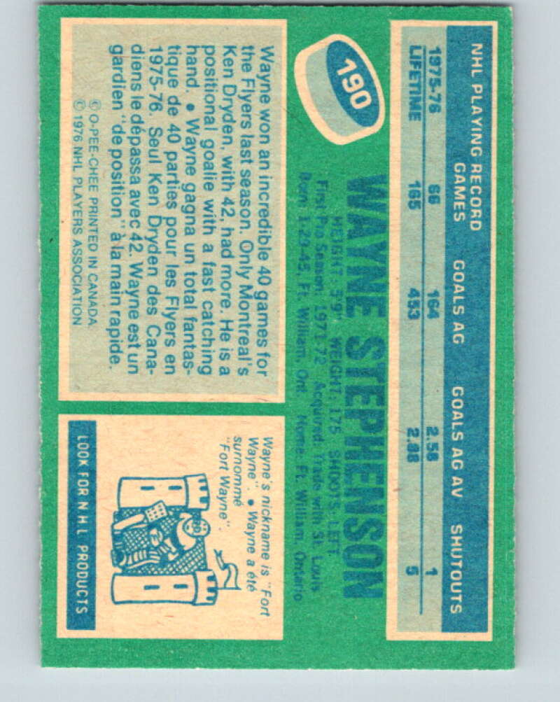 1976-77 O-Pee-Chee #190 Wayne Stephenson Flyers V12247