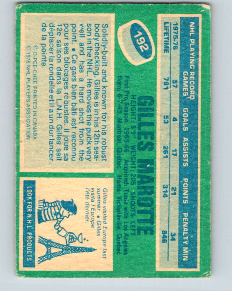 1976-77 O-Pee-Chee #192 Gilles Marotte St. Louis Blues V12252