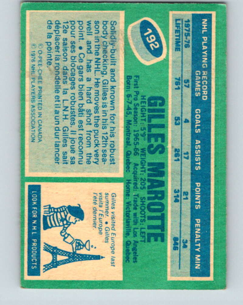 1976-77 O-Pee-Chee #192 Gilles Marotte St. Louis Blues V12253
