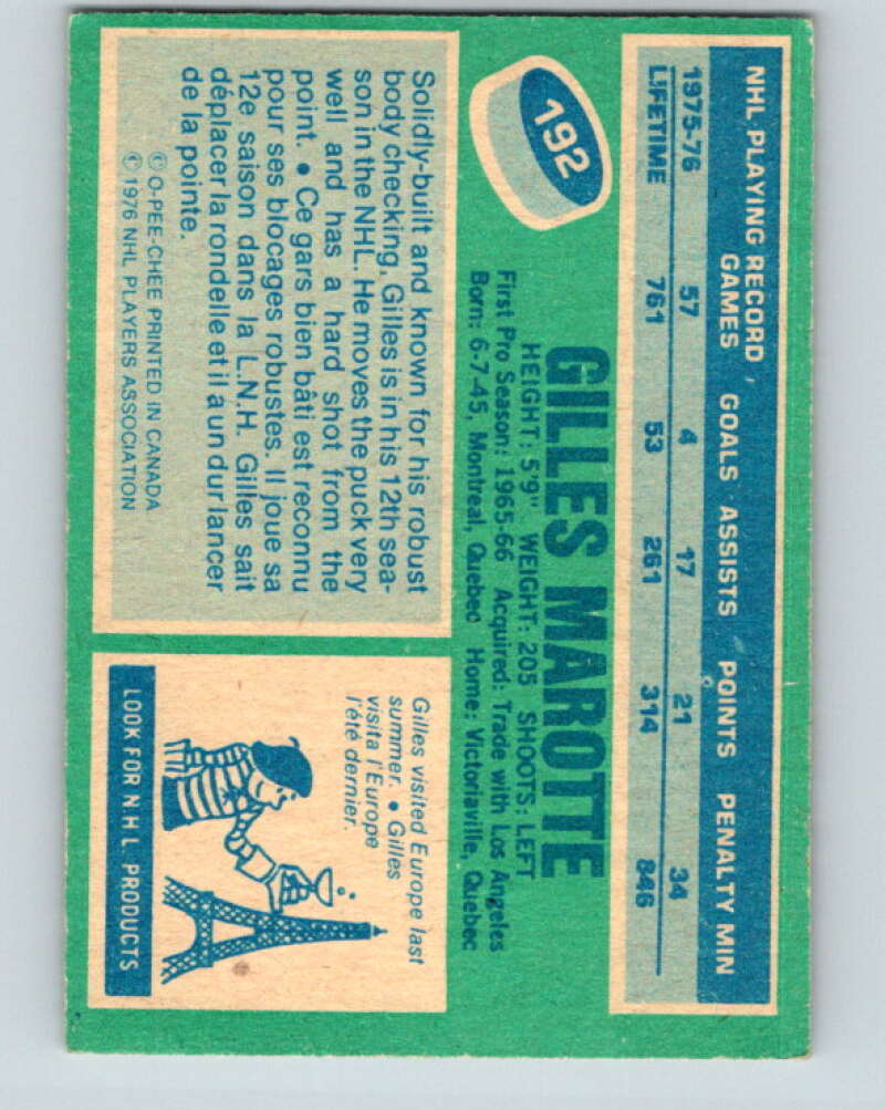 1976-77 O-Pee-Chee #192 Gilles Marotte St. Louis Blues V12254