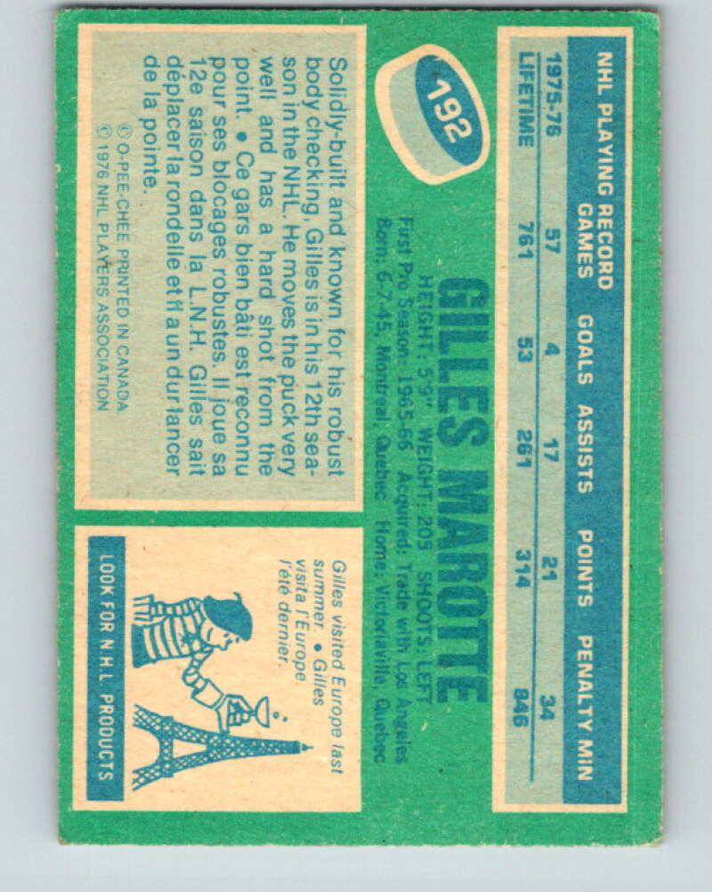 1976-77 O-Pee-Chee #192 Gilles Marotte St. Louis Blues V12255