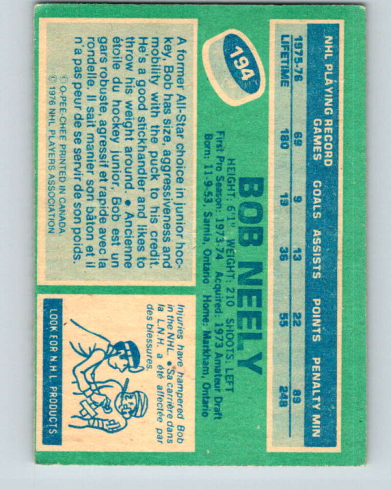 1976-77 O-Pee-Chee #194 Bob Neely Toronto Maple Leafs V12266