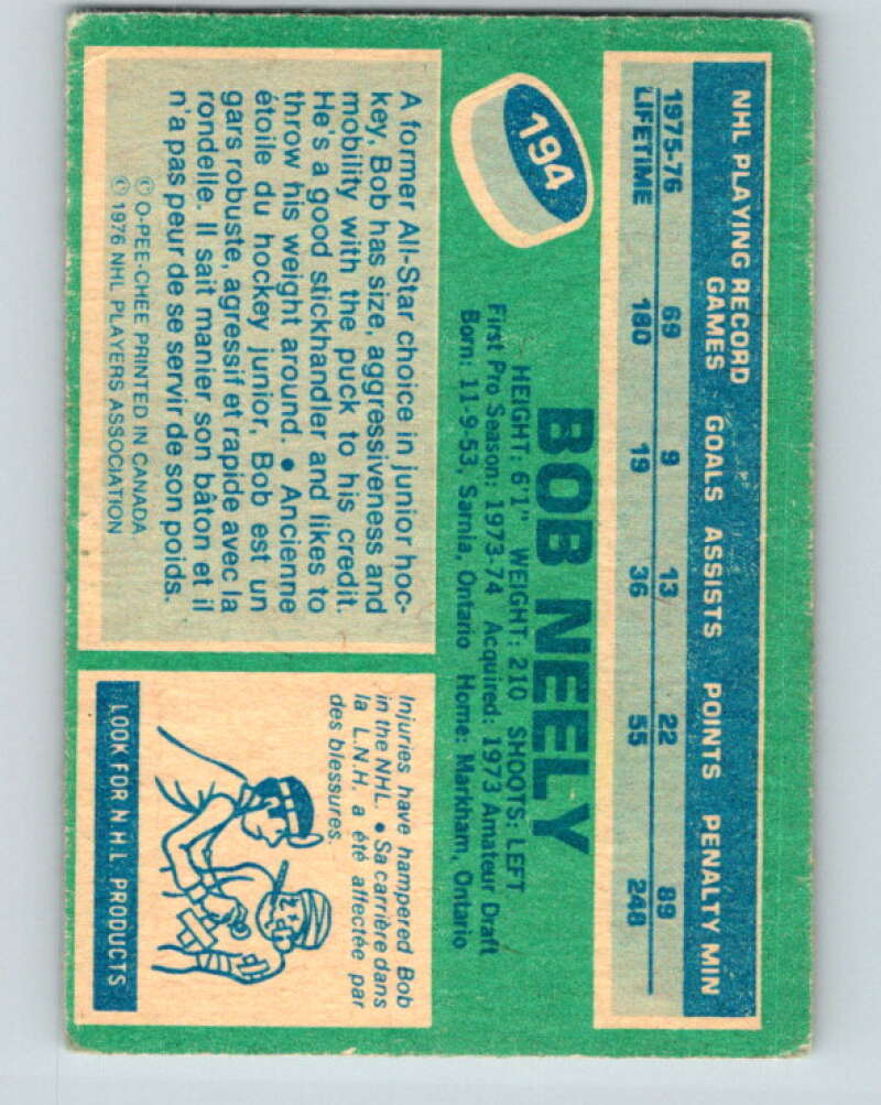 1976-77 O-Pee-Chee #194 Bob Neely Toronto Maple Leafs V12267